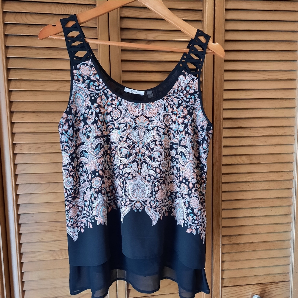 Dex Floral Print and Black Flowy Chiffon Cami